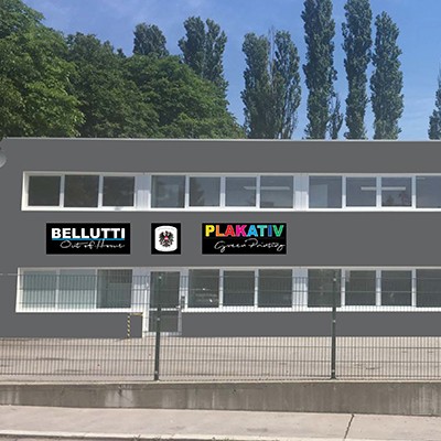 Bellutti Out of Home & Plakativ Green Printing Standort Wien. Aussenansicht Gebäude.