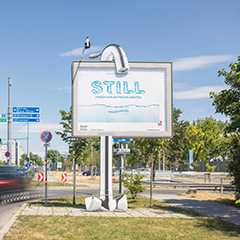 Sonderform: STILL Werbung, Formatsprenger. Außenwerbung mit 3D-Element. Plakatwerbung im Stadtbild.